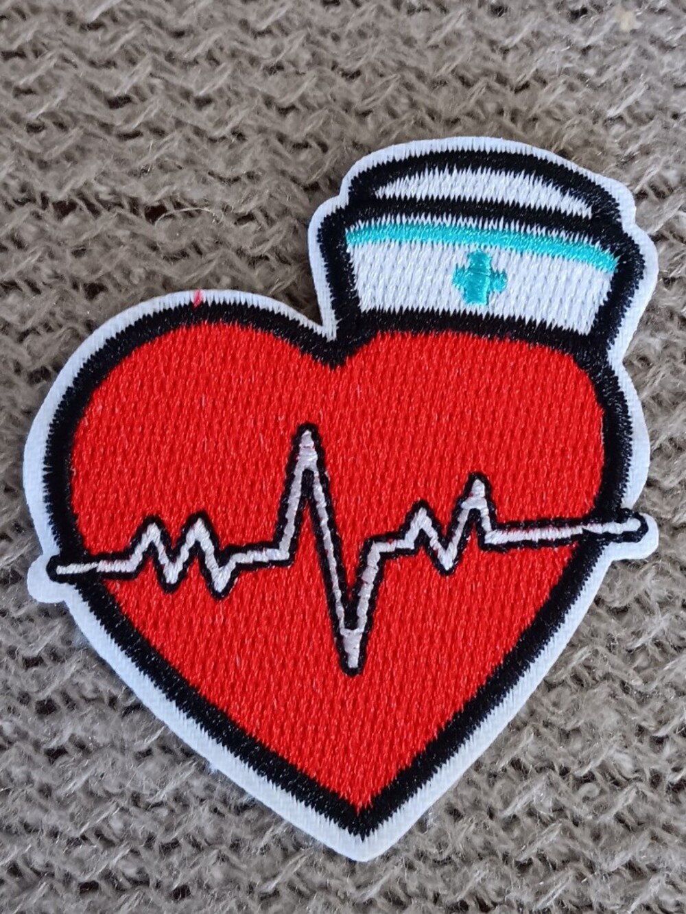 Nurse Heartbeat Heart Red  Embroidered Iron On Patch, Medical Applique